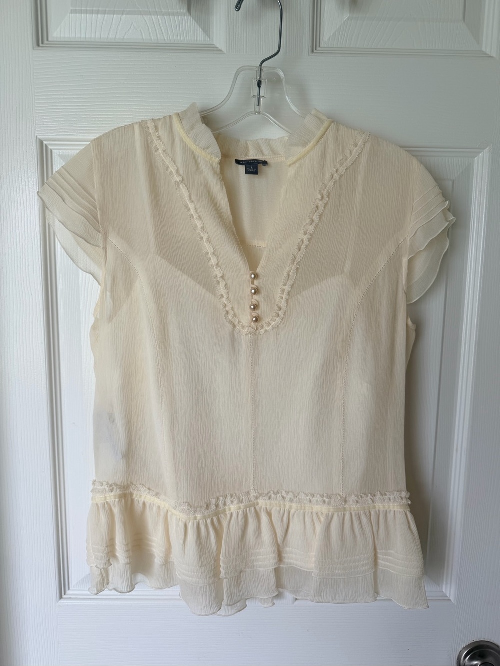 Ivory Pearl-Button Ruffle Blouse - Women